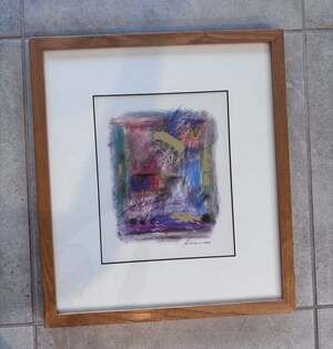Kathryn Henneman 1993 Signed Framed Abstract Art Print Watercolor and Gold Leaf
